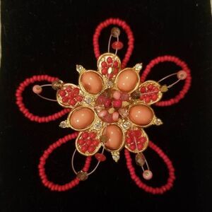 Chico's Flower Brooch Beads Rhinestones 3D Pin